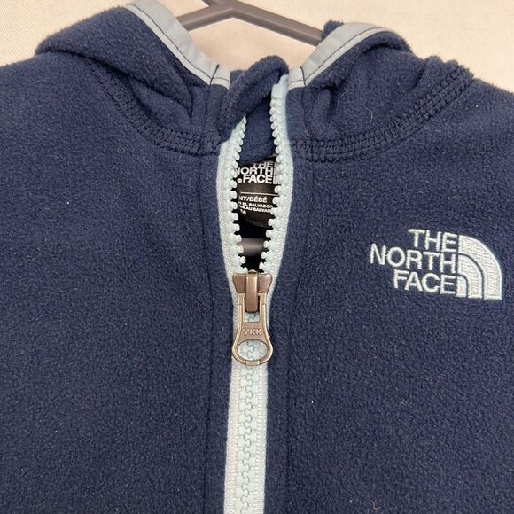 The North Face blue and gray hooded fleece full zip jacket size 6-12 months EUC - Picture 4 of 9